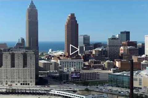 Downtown Cleveland Ohio 4k Aerial Footage with Music. Lake Erie Drone photography. Guardians Stadium