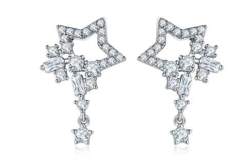 Silver Hoop Earrings with Princess Lower White Diamond Cubic Zirconia