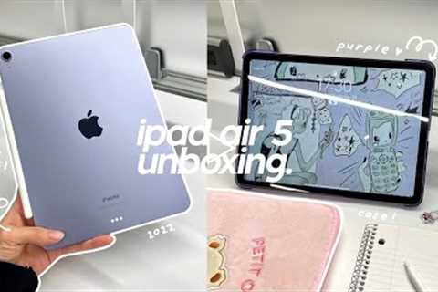 ipad air 5 unboxing (purple) 💜 apple pencil + accessories