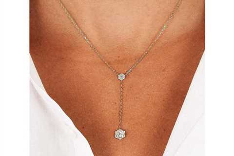 18kt Gold Cubic Zirconia Flower Drop Necklace for $9