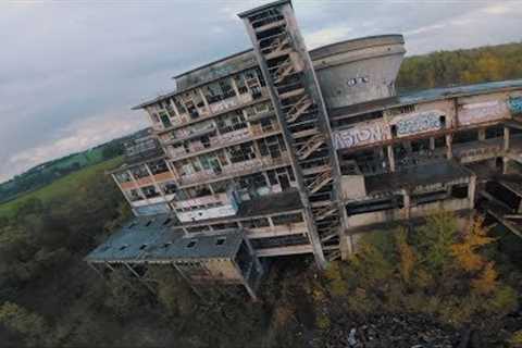 Drone racing footage of abandoned coal factory