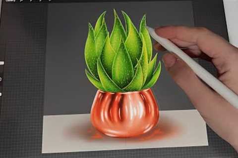 😴 iPad ASMR - Painting an Aloe Vera plant - Pure Whispering - Writing Sounds