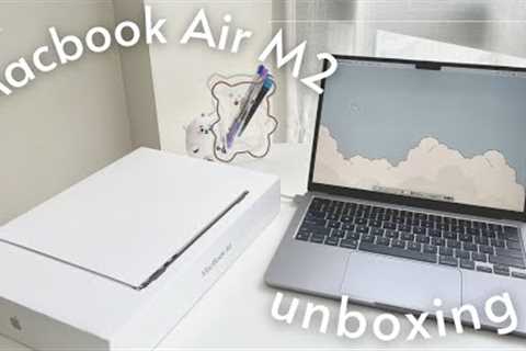 Macbook Air M2 aesthetic unboxing (space gray) 🐰 + setup, impressions ☁️