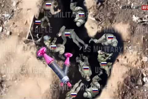 Horrible!! Ukrainian drones dropping deadly bombs on foxholes trenches Russian soldiers in Bakhmut