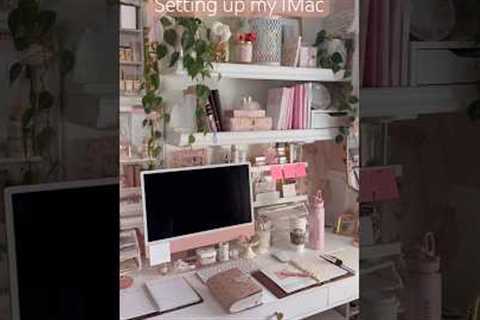 Setting up my new IMac 🖥️ Best purchase so far. #appleunboxing #imac #officesetup #pinkdecor