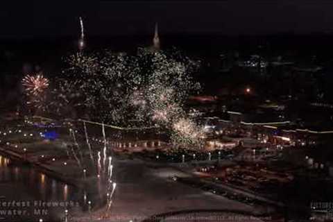 Drone Aerial Video Views Stillwater Winterfest Fireworks February 2024