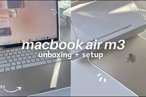 MACBOOK AIR M3 UNBOXING & SETUP *starlight* aesthetic customization!!