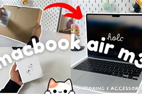 macbook air m3 unboxing (silver) ☁️ + airpods pro 2 usb-c, accessories, aesthetic